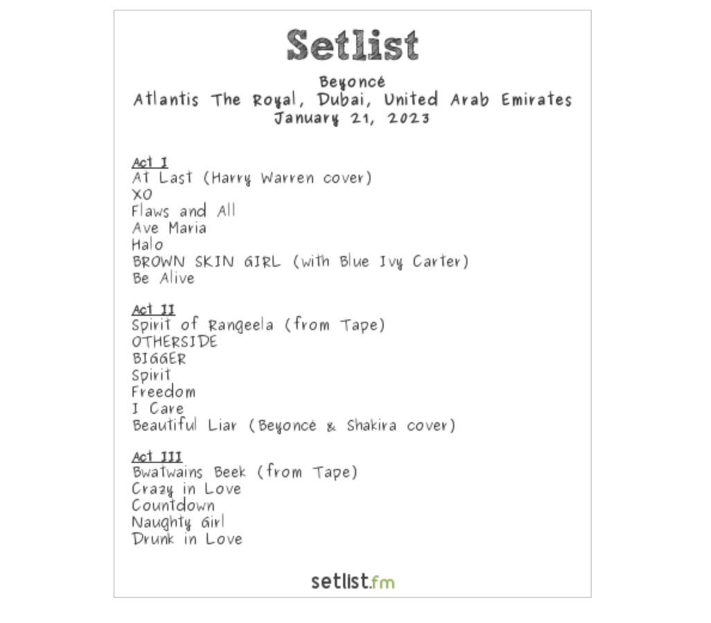 Beyoncé Returns to the Stage for the First Time in 4 Years setlist.fm